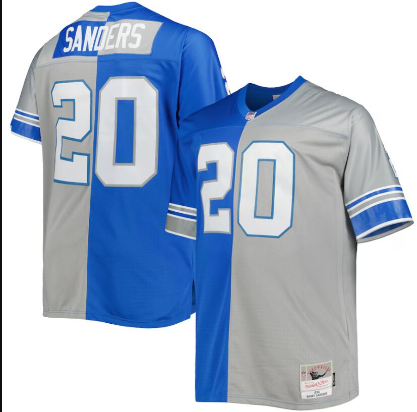 Men NFL Detroit Lions #20 Barry Sanders Mitchell  Ness Blue Silver Big Tall Split Legacy Retired Player jersey->detroit lions->NFL Jersey